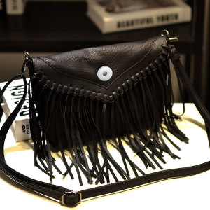 Lace-Up Casual Envelope Fringe Bag fit 18mm snap button jewelry