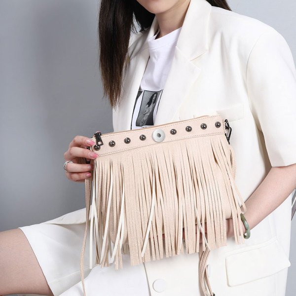 studded soft leather tassel bag shoulder cross bag fit 18mm snap button jewelry