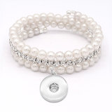 Pearl Rhinestones 3 turns wrap bracelet fit snaps jewelry