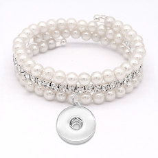 Pearl Rhinestones 3 turns wrap bracelet fit snaps jewelry