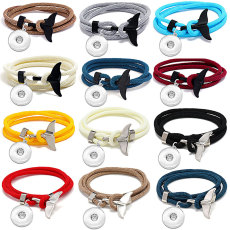 Couple Milan Line Ocean Series Anchor Style Whale Tail Bracelet Braided Rope Men's and Women's Bracelets fit 18mm snap button jewelry