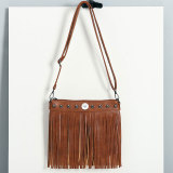 studded soft leather tassel bag shoulder cross bag fit 18mm snap button jewelry