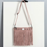 studded soft leather tassel bag shoulder cross bag fit 18mm snap button jewelry