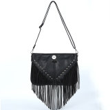 studded soft leather tassel bag shoulder cross bag fit 18mm snap button jewelry