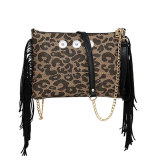 Large-capacity leopard-print one-shoulder tassel clutch bag messenger bag fit 18mm snap button jewelry