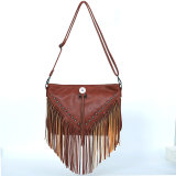 studded soft leather tassel bag shoulder cross bag fit 18mm snap button jewelry