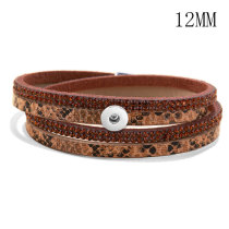 Multilayer Magnetic Buckle Snake Print Pu Leather Bracelet Leopard Print Applique Diamonds fit 12mm snaps chunks