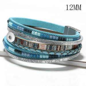 Bohemian Bracelet Hand Braided Leather Cord Bracelet Alloy Magnetic Buckle fit 12mm snaps chunks