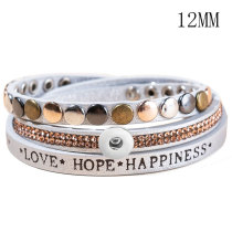 Studded Leather Multilayer Bracelet with Diamonds English Punk Bracelet fit 12mm snaps chunks