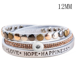 Studded Leather Multilayer Bracelet with Diamonds English Punk Bracelet fit 12mm snaps chunks