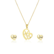 Stainless Steel Heart Mom Necklace Stud Earrings Set Mother's Day Gift 45CM
