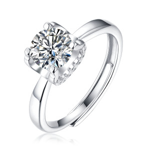 0.5 - 3 CT DEF  Moissanite Square ring Sterling Silver classic wedding Rings Platinum plating adjustable size