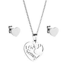 Stainless Steel Heart Mom Necklace Stud Earrings Set Mother's Day Gift 45CM