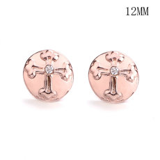 12MM cross  rhinestones snap rose gold plated  interchangable snaps jewelry