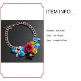 Colorful Flower Jewel Pendant Rope Braided Necklace