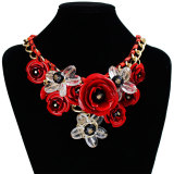 Colorful Flower Jewel Pendant Rope Braided Necklace