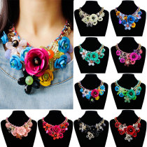 Colorful Flower Jewel Pendant Rope Braided Necklace