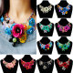 Colorful Flower Jewel Pendant Rope Braided Necklace