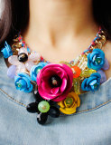Colorful Flower Jewel Pendant Rope Braided Necklace
