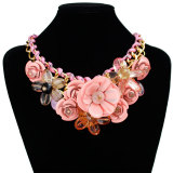 Colorful Flower Jewel Pendant Rope Braided Necklace