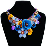 Colorful Flower Jewel Pendant Rope Braided Necklace