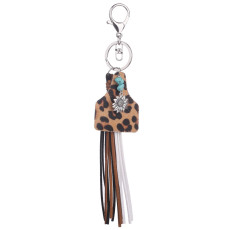 Western Style Keychain Geometric Cow Brand Leather Fringe Turquoise Sunflower