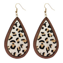Leopard-print horsehair leather earrings Bohemian cow-print water drop wood earrings