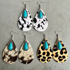Animal-print leopard-print cowhide earrings drop earrings in turquoise metal