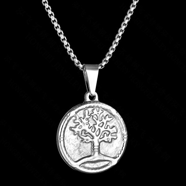 Tree of Life Necklace Stainless Steel Round Coin Pendant