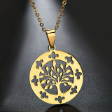 Round Pendant Openwork Tree of Life Stainless Steel Necklace