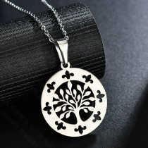 Round Pendant Openwork Tree of Life Stainless Steel Necklace