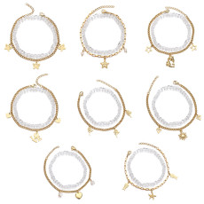 Transparent Bead Stretch Double Layer Stainless Steel Pendant Bracelet