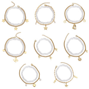Transparent Bead Stretch Double Layer Stainless Steel Pendant Bracelet