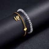 Transparent Bead Stretch Double Layer Stainless Steel Pendant Bracelet