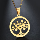 Round Pendant Openwork Tree of Life Stainless Steel Necklace
