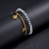 Transparent Bead Stretch Double Layer Stainless Steel Pendant Bracelet