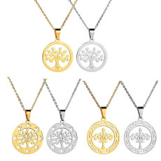 Round Pendant Openwork Tree of Life Stainless Steel Necklace