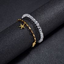 Transparent Bead Stretch Double Layer Stainless Steel Pendant Bracelet