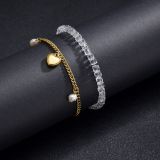 Transparent Bead Stretch Double Layer Stainless Steel Pendant Bracelet