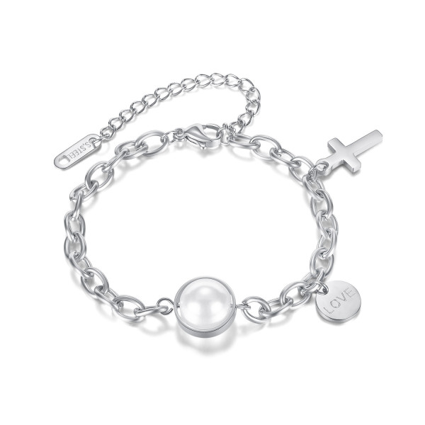 Pearl Stainless Steel Mesh Cross Bracelet