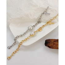 Pearl Stainless Steel Mesh Cross Bracelet