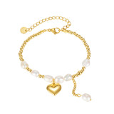 Pearl Stainless Steel Heart Bracelet