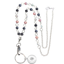 lanyard necklace glass bead pull button ID lanyard key chain long necklace fit 20MM chunks snap button jewelry