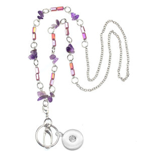 Easy pull buckle lanyard necklace purple gravel glass beads lanyard work badge ID necklace fit 20MM chunks snap button jewelry