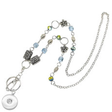 antique silver beaded lanyard necklace badge keychain necklace fit 20MM chunks snap button jewelry