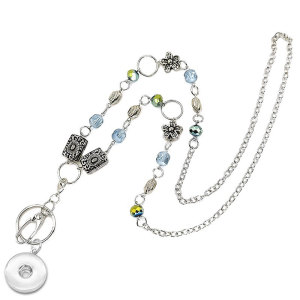antique silver beaded lanyard necklace badge keychain necklace fit 20MM chunks snap button jewelry