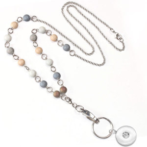 Heathered hand-beaded long lanyard necklace badge keychain necklace fit 20MM chunks snap button jewelry