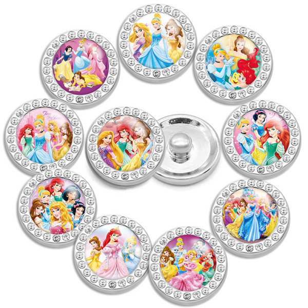 10pcs/lot 20MM glass cartoon rhinestones  design  Metal snap buttons