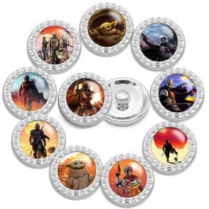 10pcs/lot 20MM glass cartoon rhinestones  design  Metal snap buttons