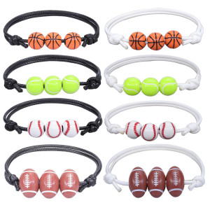 Basketball Baseball Bracelet Wax Line Woven Tennis Rugby Bracelet Boys Girls Sports Jewelry